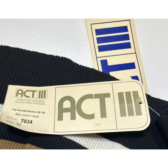 Deadstock Vintage 70s Act III Brown Tan White Stripe Stretch Top and Cardigan XL - Picture 5 of 5